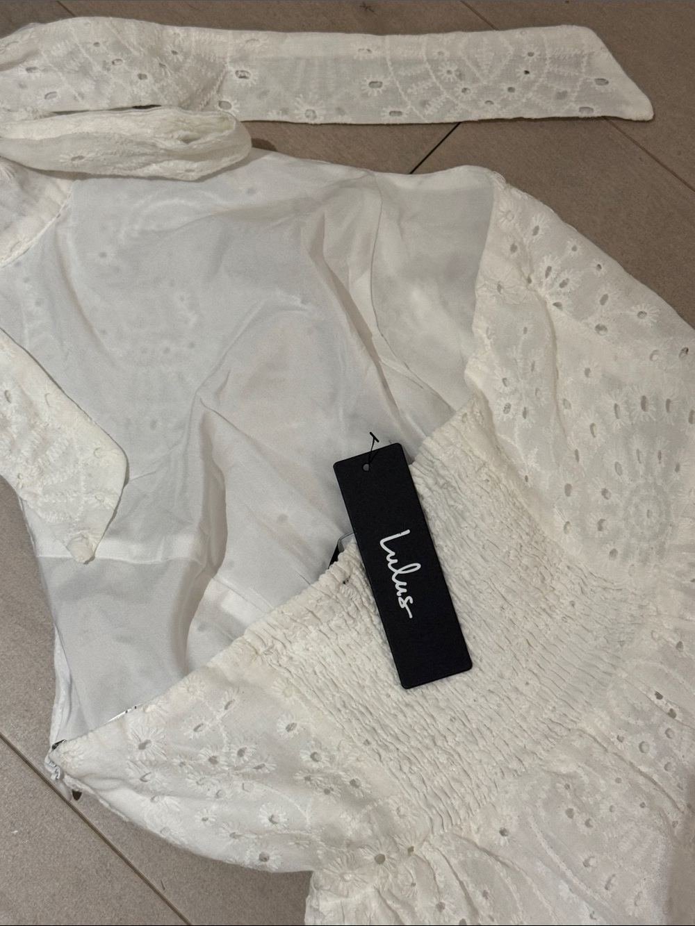 NWT Lulus Sunny Perception White Eyelet Embroidered Halter Midi Dress, XS - Picture 11 of 12